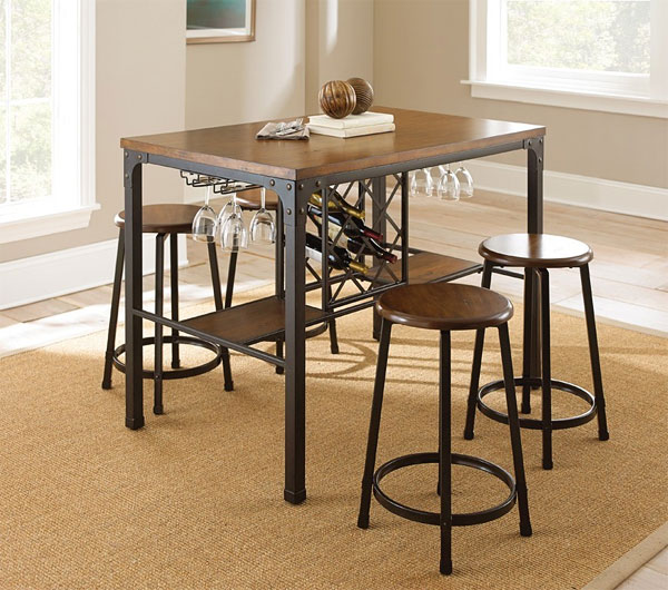 small kitchen table with wine rack