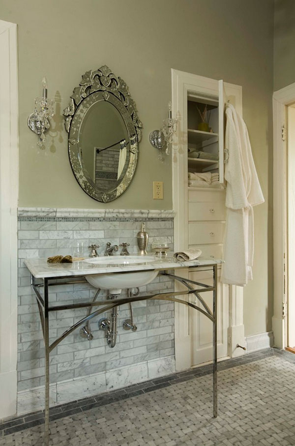 built-in bathroom linen cabinet