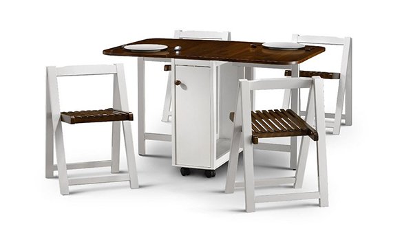 drop leaf table with storage for folding chairs