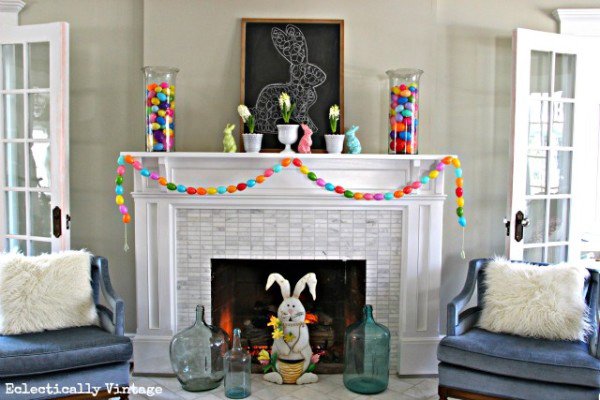 Spring Mantel and DIY Egg Garland