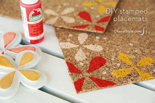 DIY stamped cork placemats