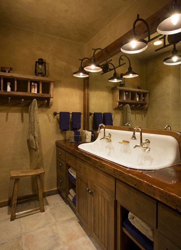 white sink Rustic Bathroom