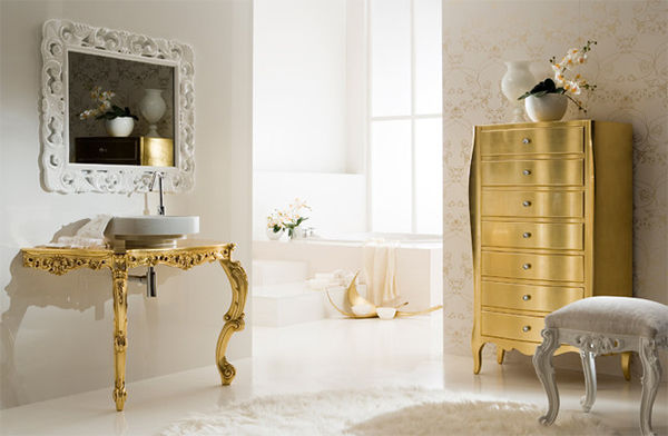 Baroque inspired modern bathroom in gold