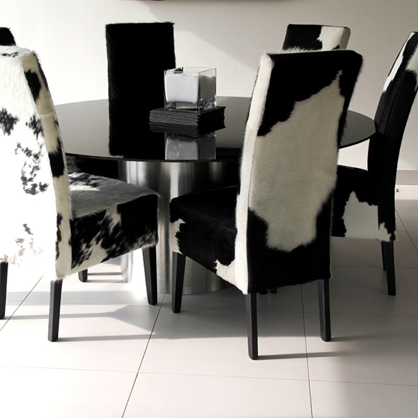 black and white cowhide dining chairs