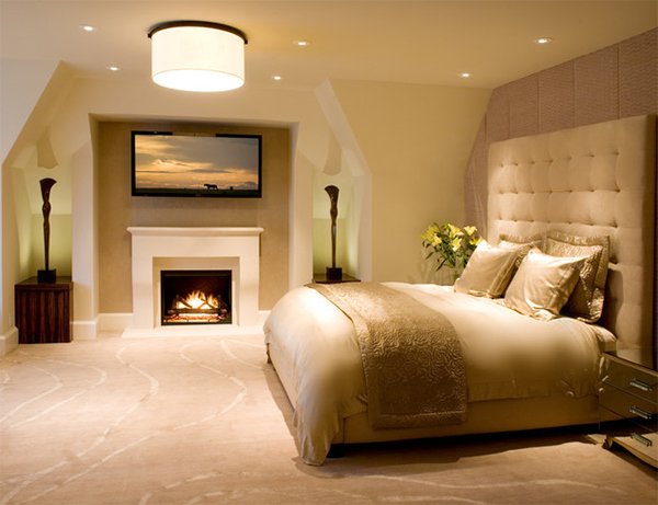 gold bedroom fireplace