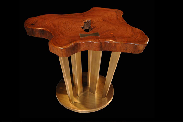 Teak Burl and Brass Art-deco Sunshine Base