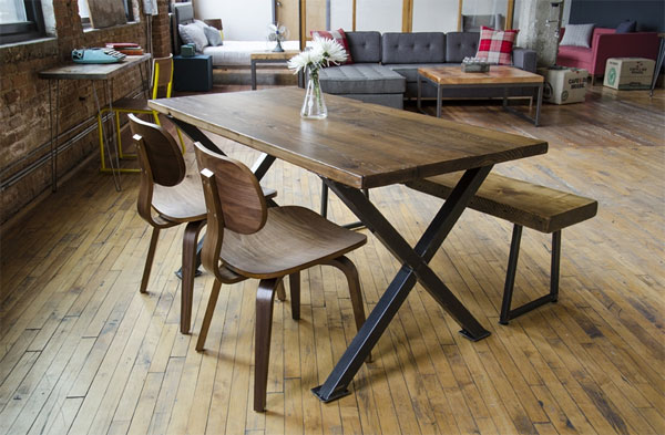 Plank Dining Room Table : Buy Recycled Wood Plank Top Dining Table Chunky Metal Frame Tables - Made in the usa, for the heart and soul of your home.