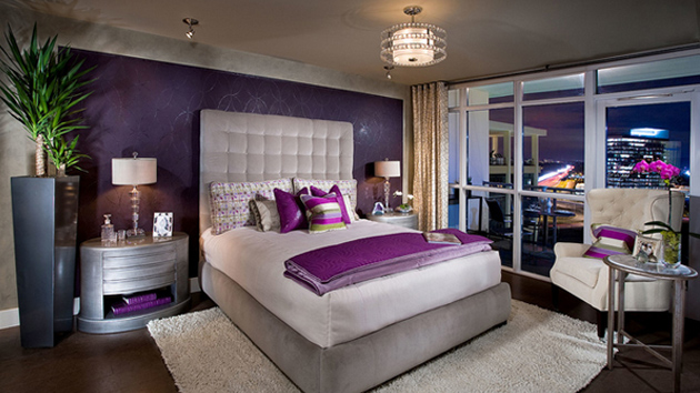 gold purple bedroom