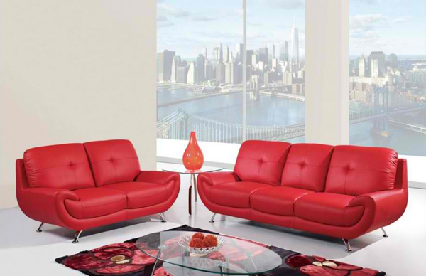 red leather living room furniture