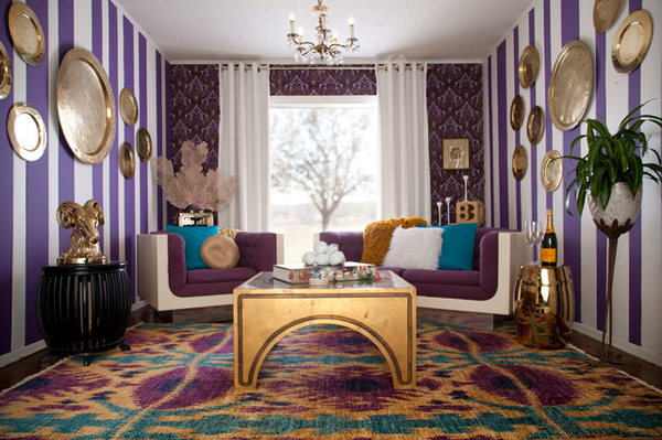 purple gold living room design