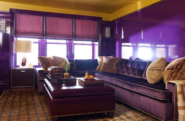 purple and gold living room