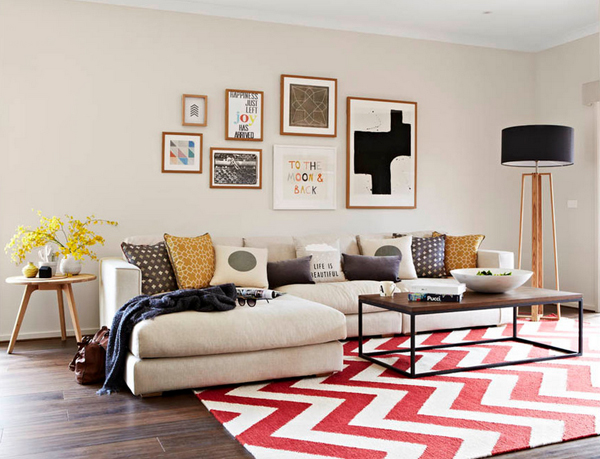 living room with beige furniture