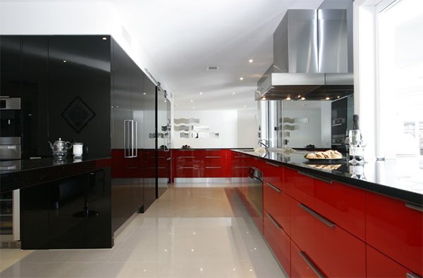 color scheme idea: 20 red, black and white kitchen designs