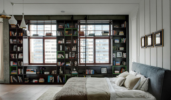 built-in book shelves