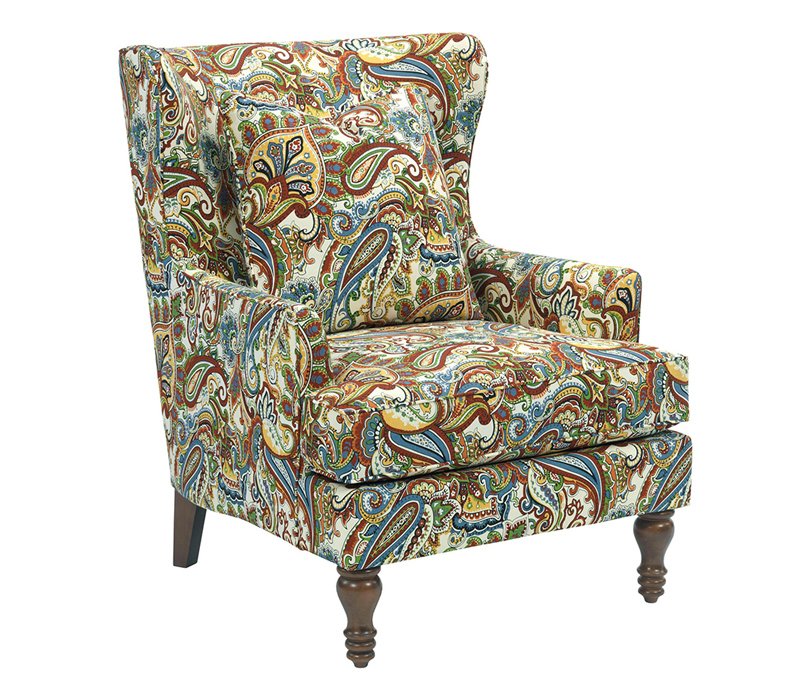 patterned wingback armchair