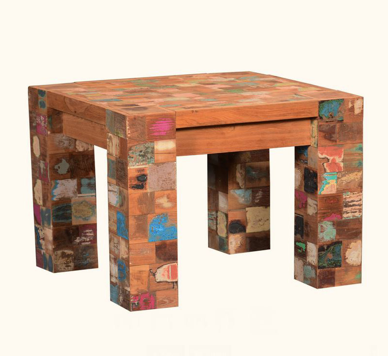 Speckled Mosaic Reclaimed Wood Modern Rustic Square End Tables