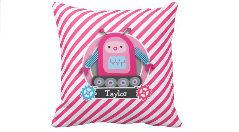 Pink & Blue Girl Robot; Pink & White Stripes