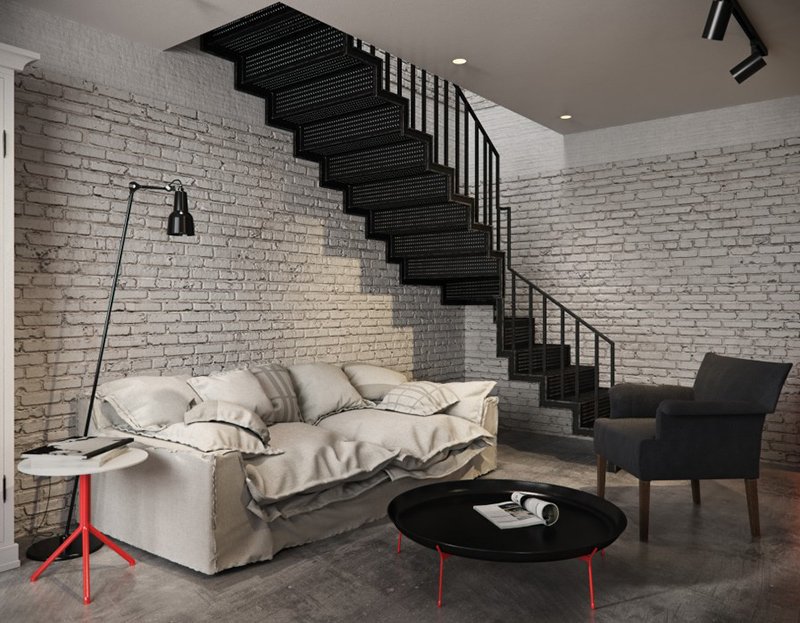 Black And White Brick Wall Living Room