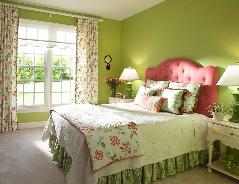 light pink and green bedroom