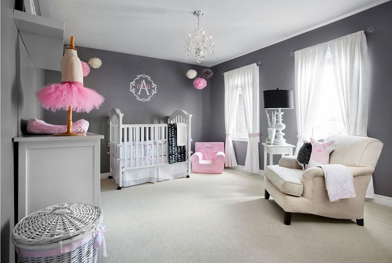 grey and pink childrens bedroom