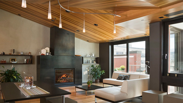 Wood Walls Living Room With Wooden Ceiling