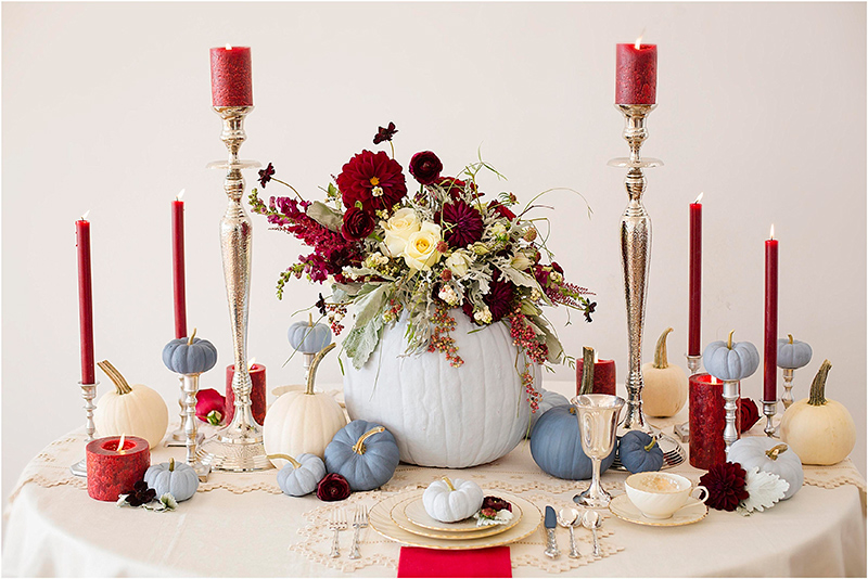 Dusty Blue and Cranberry Fall Tablescape