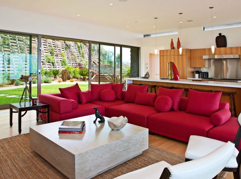red living room couches