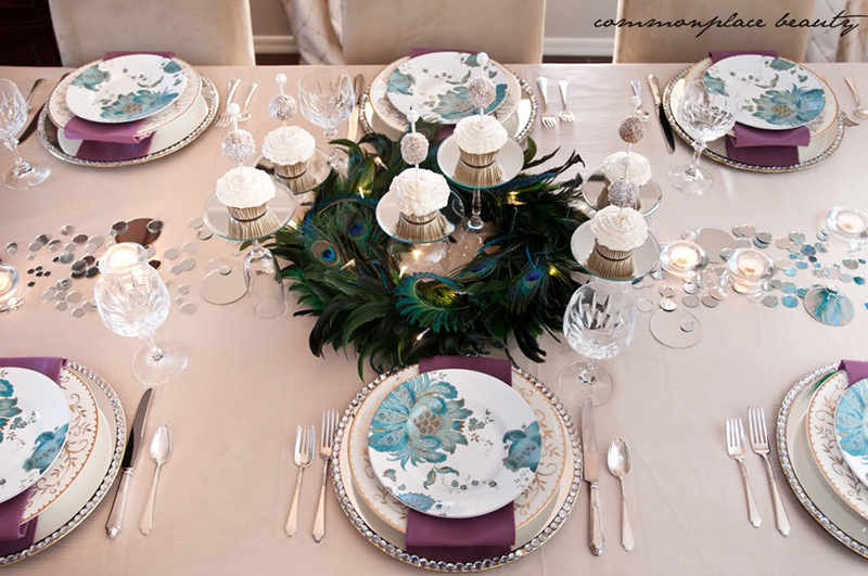 Peacock Inspired New Year’s Eve Tablescape