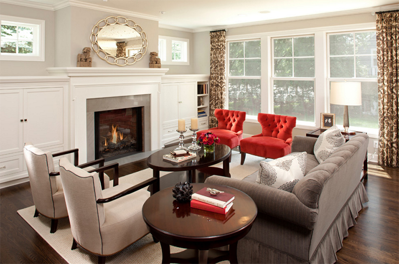 red tufted chairs living room