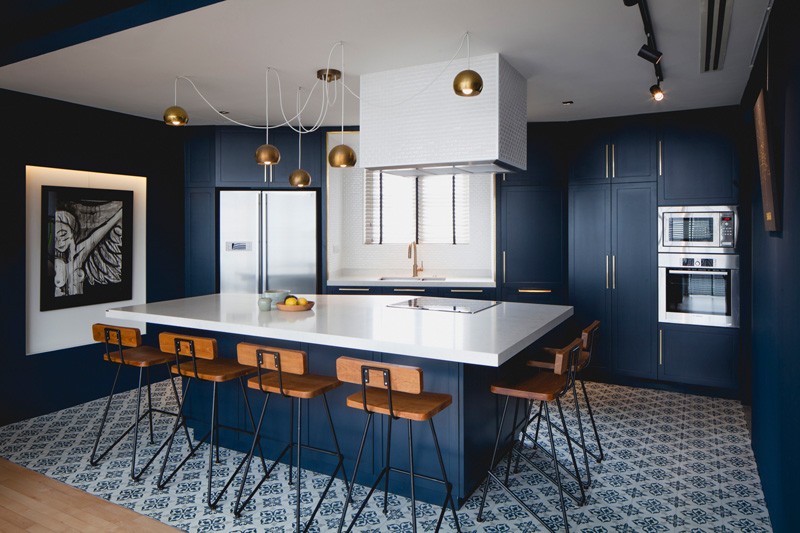 Blue Black Apartment kitchen