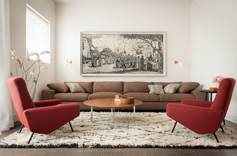 red accent chair in living room