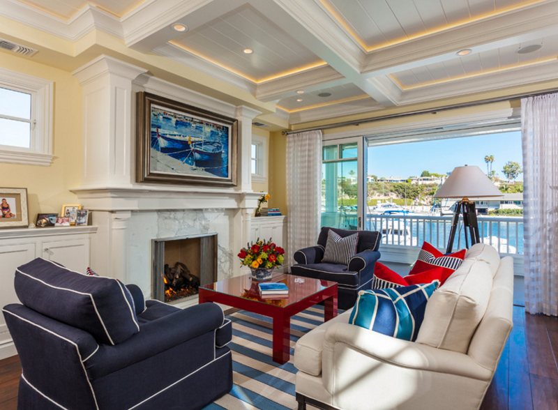 Blue Living Room With Red Accents