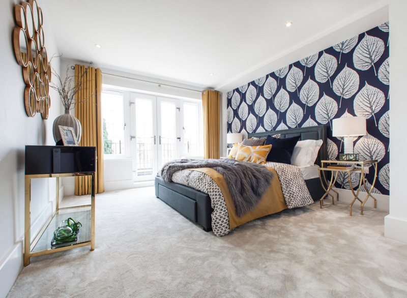 navy blue and gold bedroom - joeycourtneydc