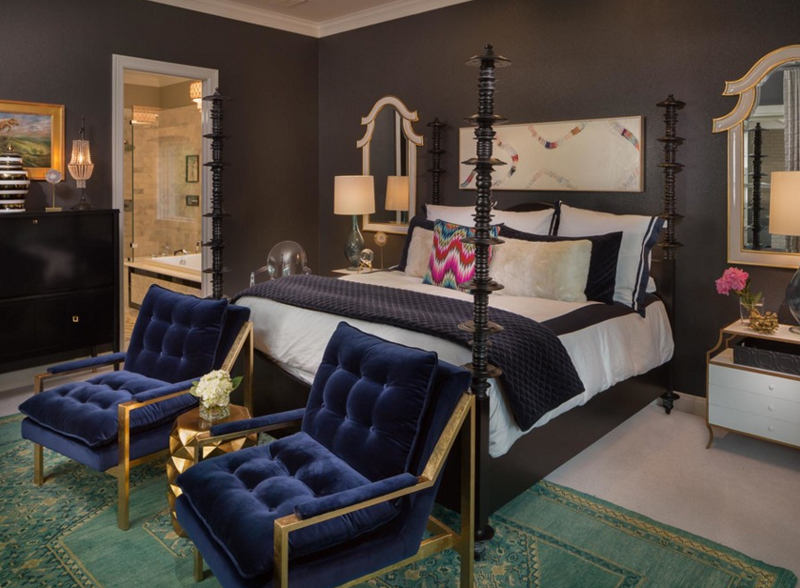 Navy blue gold bedroom