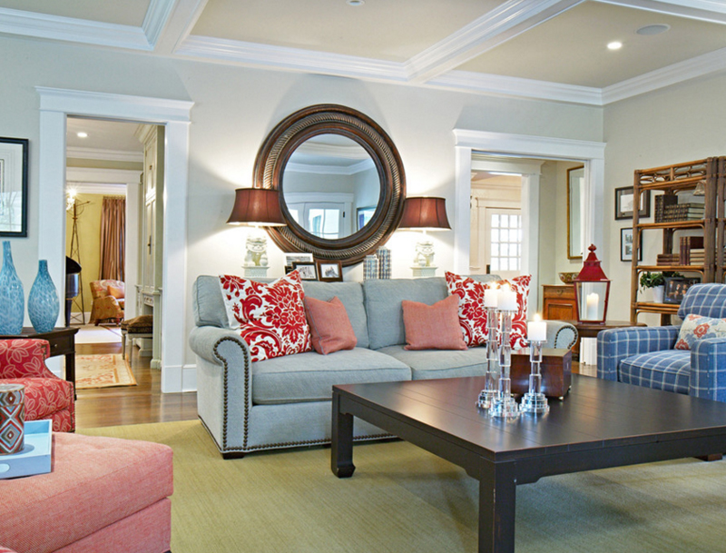 red blue and beige living room