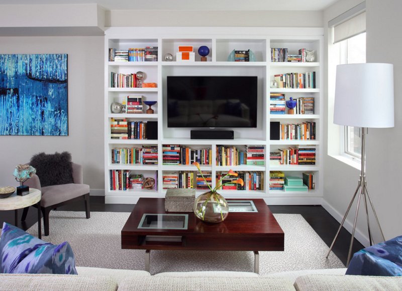 Image of living room bookshelves