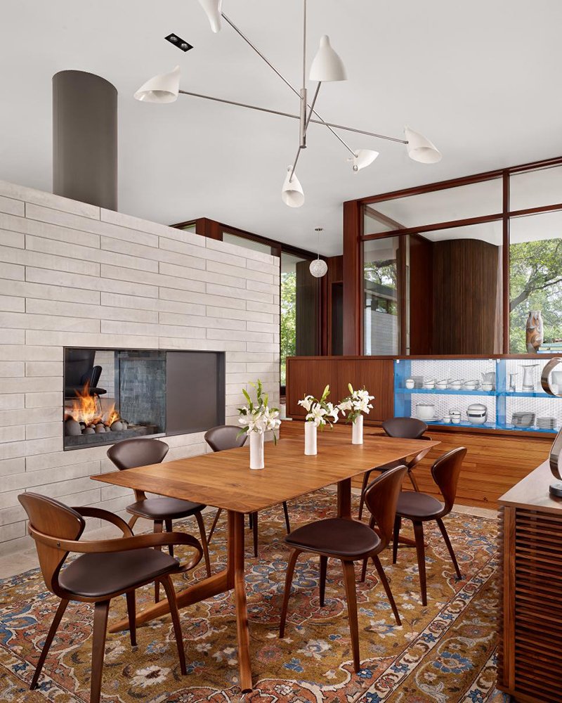 Midcentury Modern Dining Room Fireplace