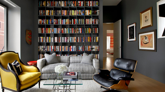 floating bookshelves in living room