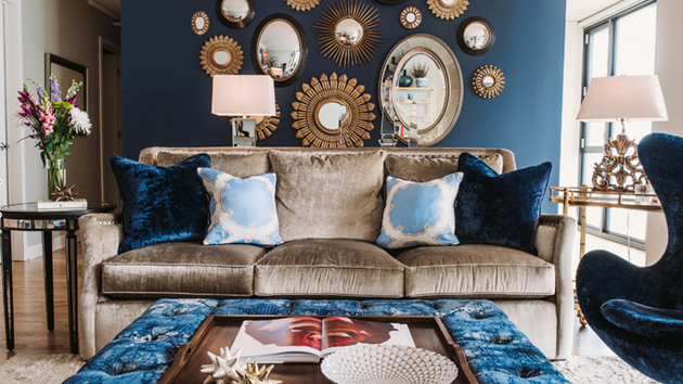 Navy Blue Gold And White Living Room