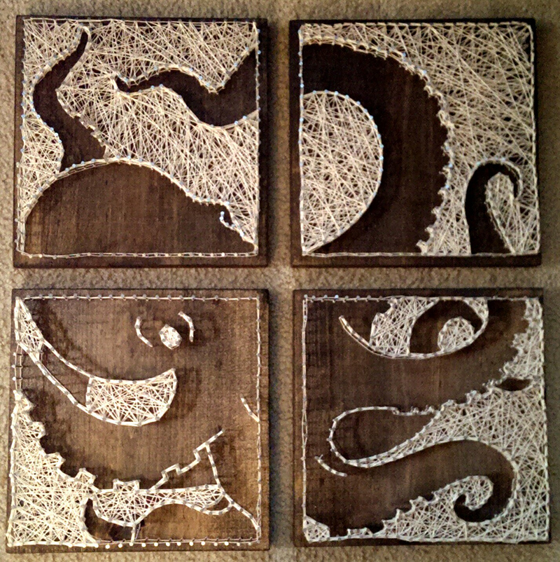 4 panel Octopus Nail and String Art