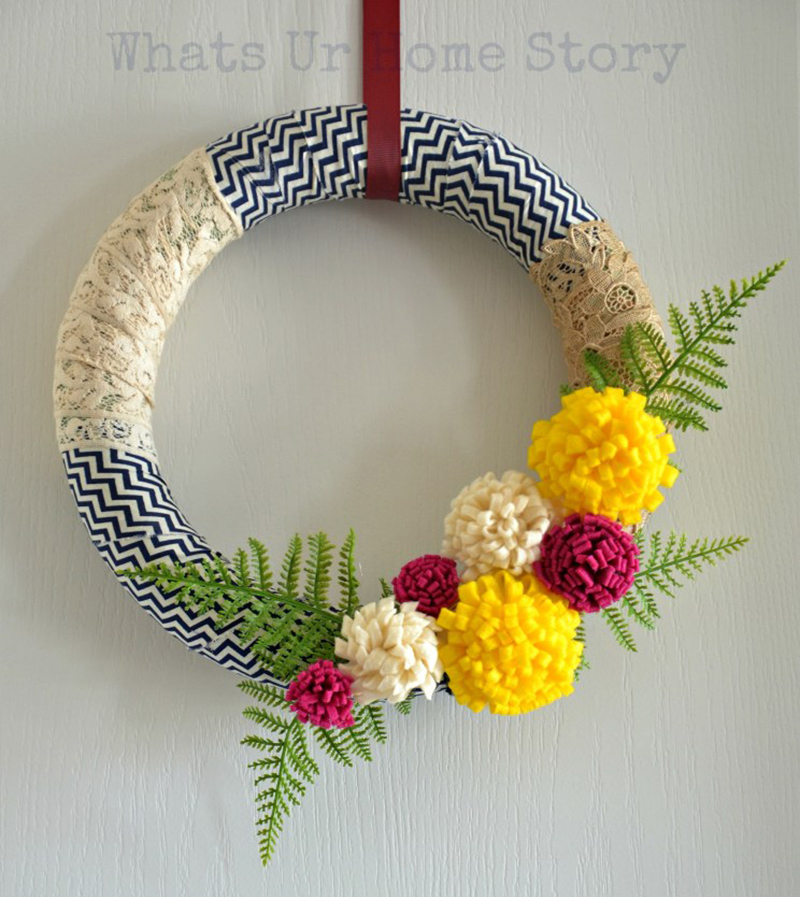 Fabric Scrap Wreath with Felt Flowers