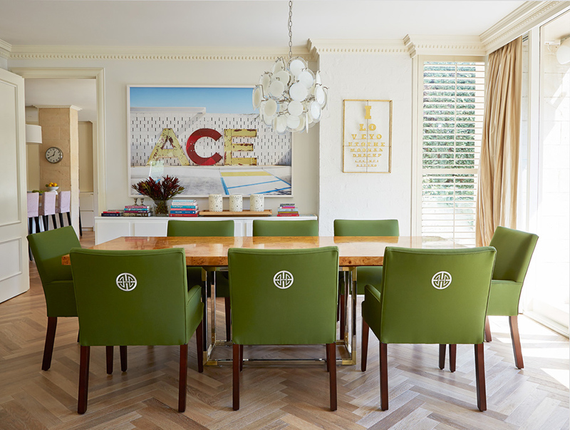 green upholstered dining room chair