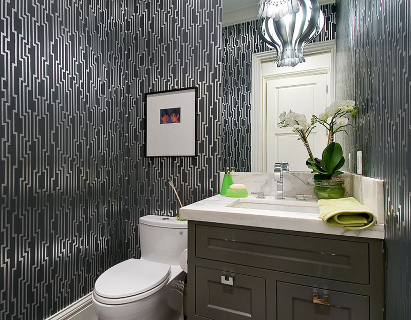 black and silver bathroom wallpaper