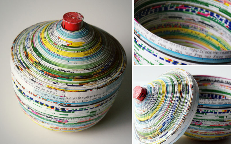 Coiled Magazine Page Dish With Lid