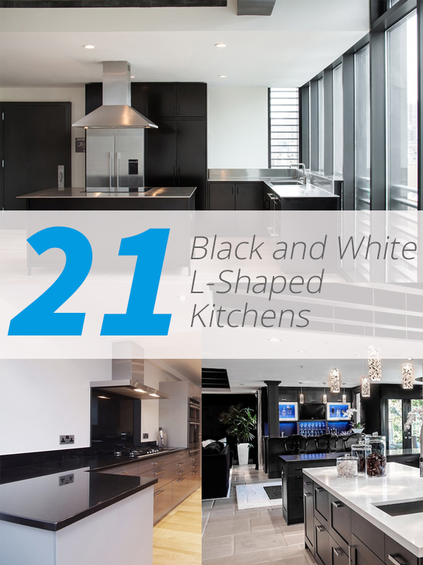 L Shaped Kitchen With Black Cabinets black white l kitchen