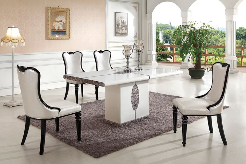 Rectangle Grey Marble Dining Room Table On Sale