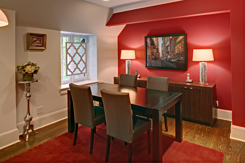 Dining Room With Red Accent Wall