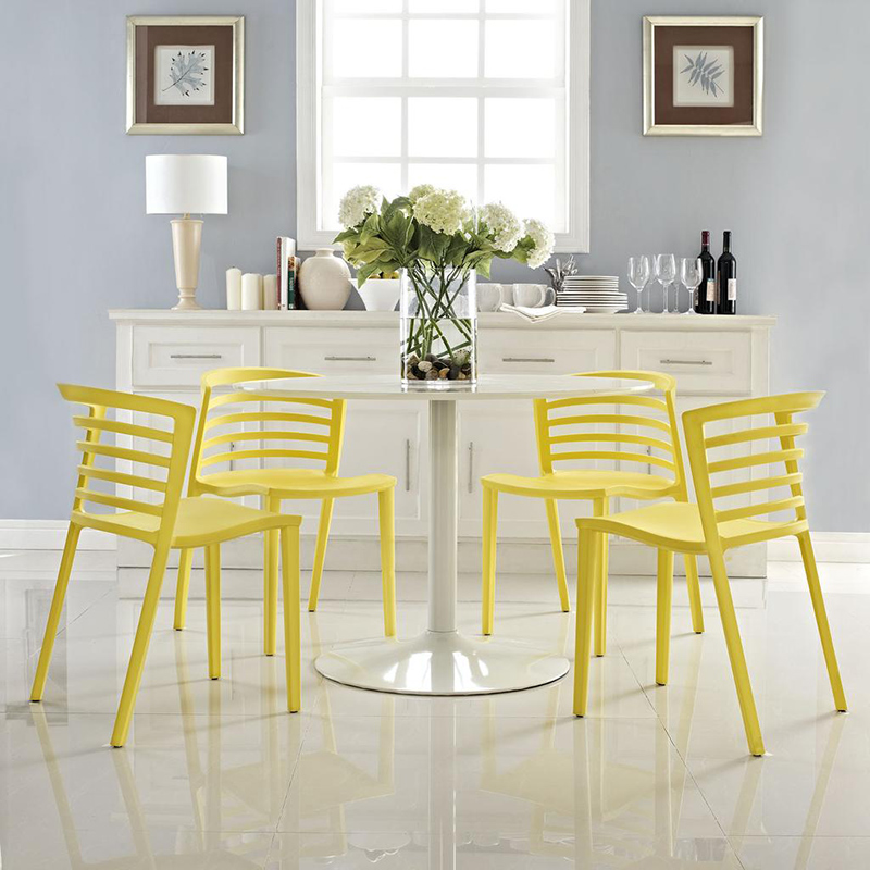 white dining table yellow chairs