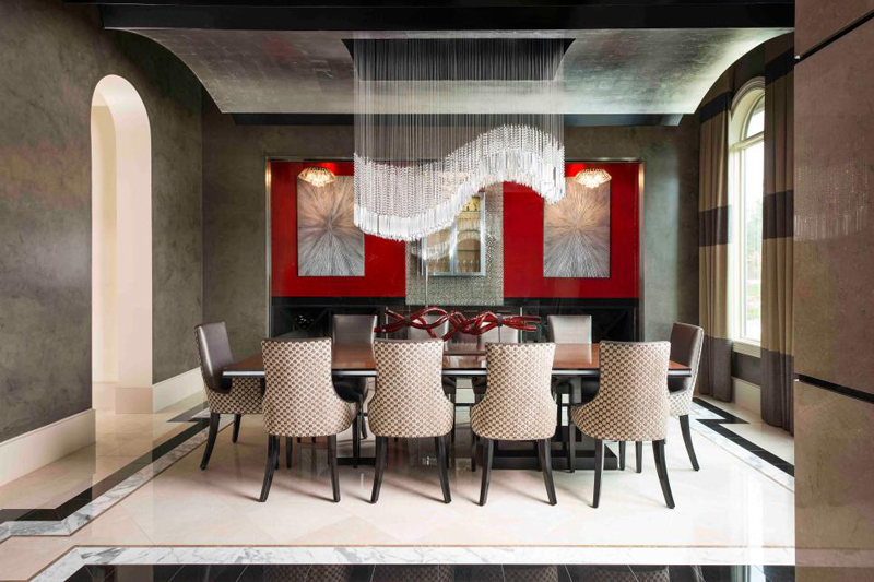 dramatic red dining room