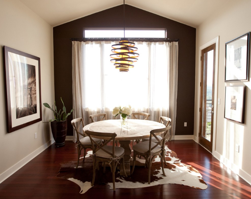 cowhide rug in dining room